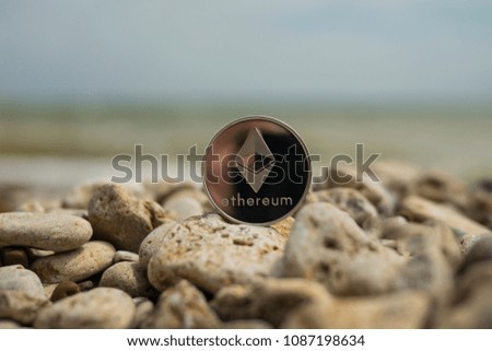 ethereum Cryptocurrency. e-currency. sea. summer beach. sea stones