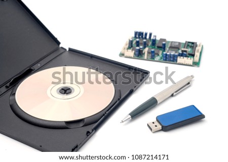Pen, microchip, DVD and Handy Drive, storage device