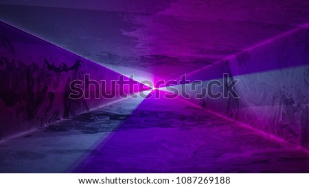 A laser light tunnel made up of blue and purple/magenta sections at a nightclub/music festival. Alpha matte background. 