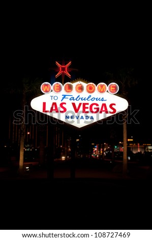 Bright lit Welcome Las Vegas sign under the night sky