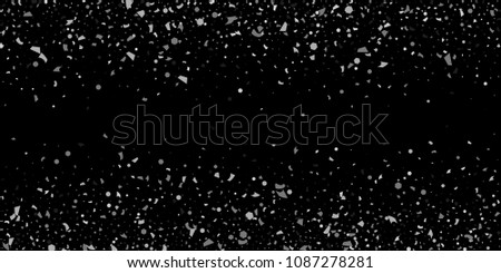 A glitter of silver particles of confetti on a black background. Illustration of randomly falling shiny particles. Decorative element. Luxury background for your design, cards, invitations, gift, vip.