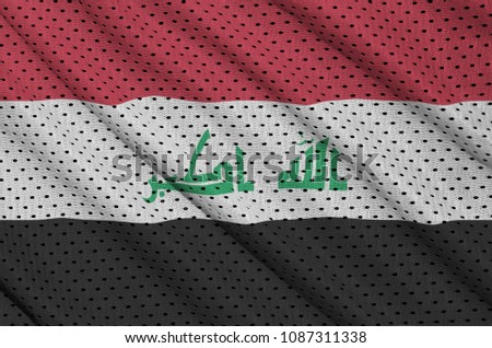 Iraq flag printed on a polyester nylon sportswear mesh fabric with some folds