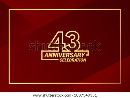 43 gold anniversary celebration vector  design with simple line style, isolated on red background can be used as  celebration event item and element