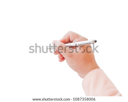 Hand holding a pen ready to write