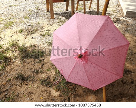The Pink Umbrella At The Park With Green Grass Background