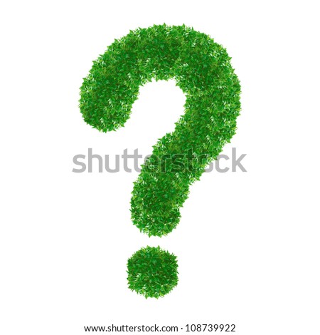Green Question Mark made from grass isolated on white.