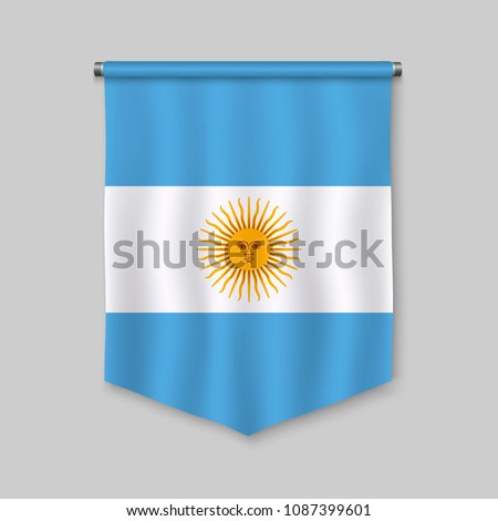 3d realistic pennant with flag of Argentina