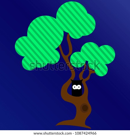 Owl on the tree in cartoon style. Vector illustration.