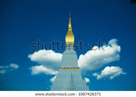 Wat Phra That Choeng Chum, Temple thai, Pagoda,Temple and sky,Pagoda contains the relics, Pagoda containing the bones of the Buddha,Sakon Nakhon,Thailand.