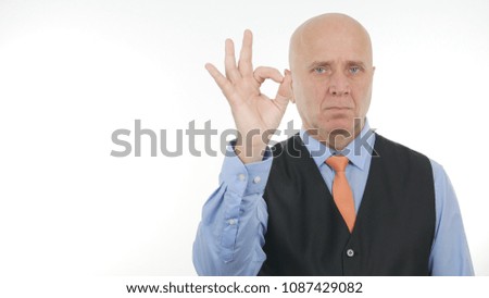 Confident Businessman Make OK Hand Gestures Good Job Sign