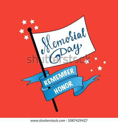 Vector Happy Memorial Day card. National american holiday illustration. Festive poster or banner with hand lettering.