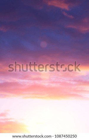 Beautiful sunset bright sky with clouds. Peaceful background
