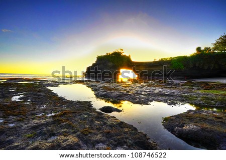Balinese temple Tanah Lot complex at sunset, Bali, Indonesia
