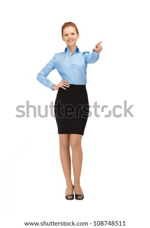 picture of smiling stewardess pointing her finger