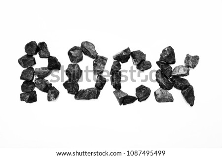 Rock word rock alphabet on white background. (black&white picture)