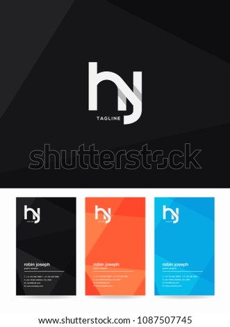 Letters H J logo, emblem or icon with business card vector template.