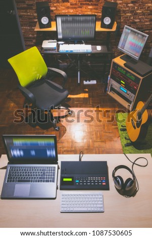 digital home studio, recording studio, post production, film editing studio, sound studio interior