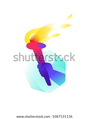 Torch in hand, flat illustration. Vector flat illustration. Image is isolated on white background. Peaceful fire of freedom, equality and brotherhood. Victory in competitions.