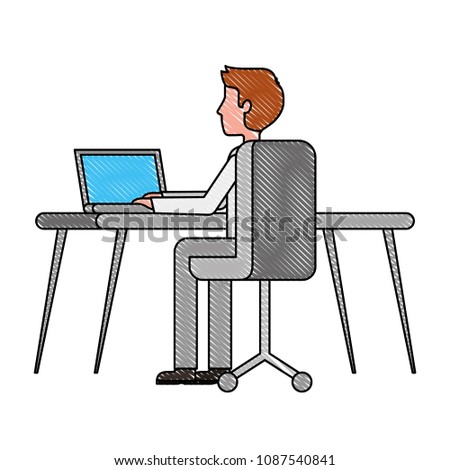 young man working in workplace desk and computer
