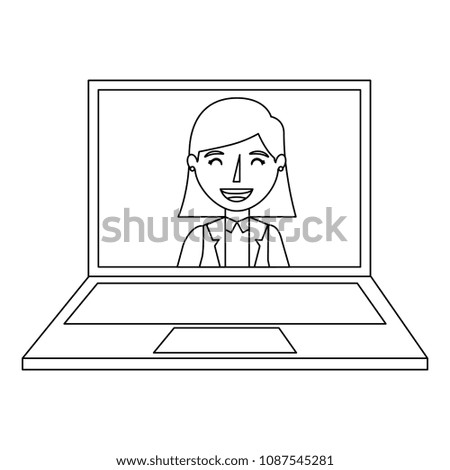 laptop computer with head of woman in screen