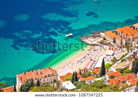 Banje beach in Dubrovnik aerial view, Dalmatia region of Croatia Royalty-Free Stock Photo #1087547225