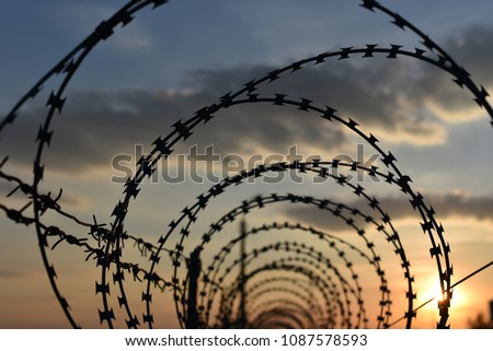 barbed wire on metal fence under voltage