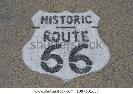Historic Route 66 asphalt Royalty-Free Stock Photo #1087601639