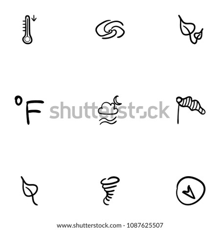 Set of 9 hand drawn cartoon weather icon set on white background