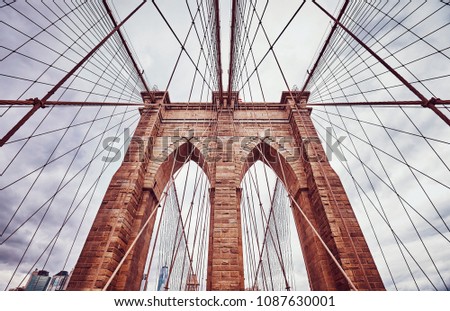 Vintage toned picture of the Brooklyn Bridge, New York City, USA.