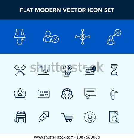 Modern, simple vector icon set with water, bulb, hourglass, sound, technology, finance, bank, royal, file, headset, profile, cash, switch, oar, business, investment, light, crown, paddle, audio icons