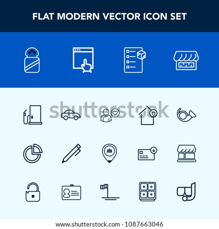 Modern, simple vector icon set with spice, food, vehicle, transport, home, trumpet, ingredient, presentation, gasoline, education, chart, petrol, house, location, oil, car, profile, jazz, taxi icons
