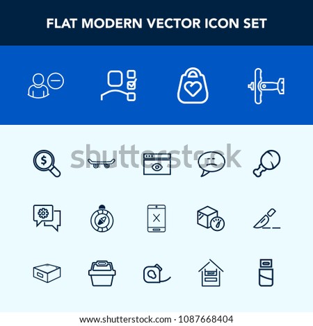 Modern, simple vector icon set with internet, connection, cord, style, board, account, chicken, food, fast, user, fashion, speech, delete, web, subscription, skateboard, snack, search, north icons