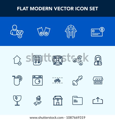 Modern, simple vector icon set with job, removal, credit, cycle, glass, technology, laundry, home, drink, people, customer, bank, washer, equipment, bicycle, transportation, employer, arrow, web icons