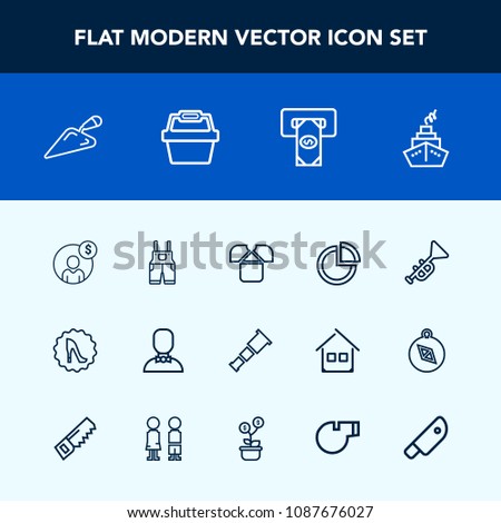 Modern, simple vector icon set with pie, night, accounting, shovel, clothing, astronomy, finance, account, sky, cash, work, musical, presentation, shirt, equipment, bank, machine, graph, white,  icons