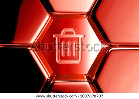 Red Glossy Home Icon in the Metalic Honeycomb. 3D Illustration of Red Estate, Home, House, Real Icons on Geometric Hexagon Pattern.