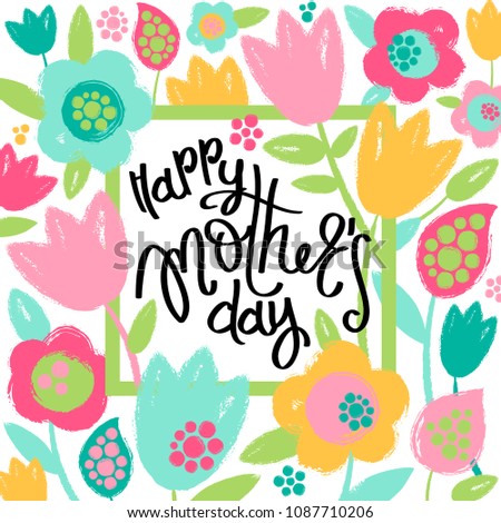 Mother's day greeting card with flowers. Vector background.