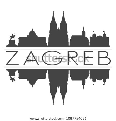 Zagreb Croatia Skyline Vector Art Mirror Silhouette Emblematic Buildings