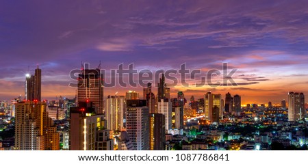 scenic of metropolis urban cityscape on sunset twilight skyline background