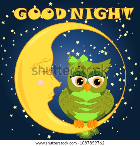 Good night. Card with cute sleeping owl. Vector illustration.