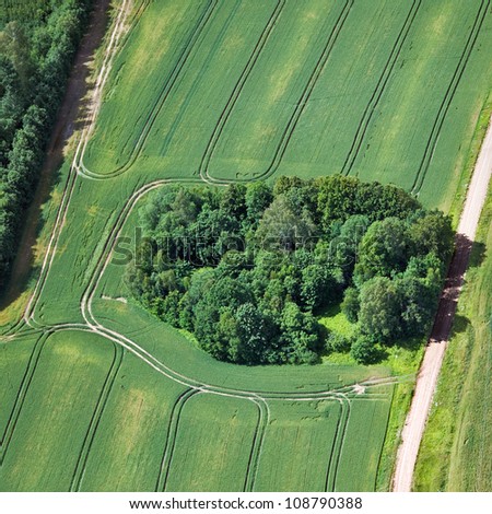 aerial view over the agricultural fields