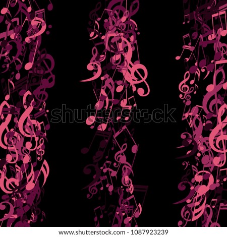Lines of Musical Notes. Trendy Background with Notes, Bass and Treble Clefs. Vector Element for Musical Poster, Banner, Advertising, Card. Minimalistic Simple Background.