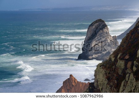 The granite boulders and sea cliffs along the coast Cabo da Roca, Portugal