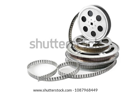 Obsolete media. Film in coils isolated on white background.
