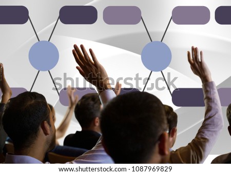 Group meeting and Colorful mind map over bright background