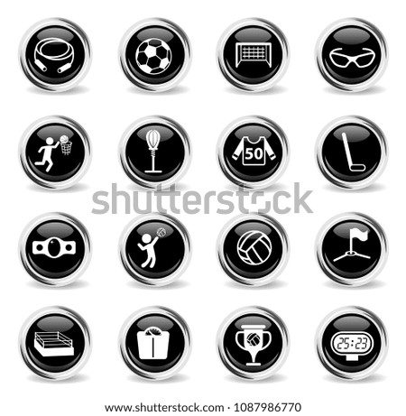 sport vector icons - black round chrome buttons