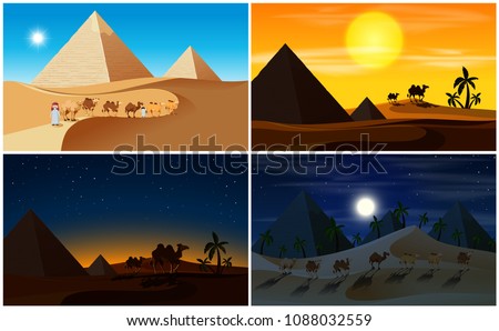 A set of Desert Scene Day and Night illustration