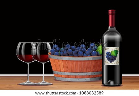 Grape and Red Wine on Table illustration