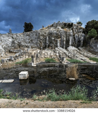 Ancient Greece, ruins of the harbor in town Oiniades Royalty-Free Stock Photo #1088154026