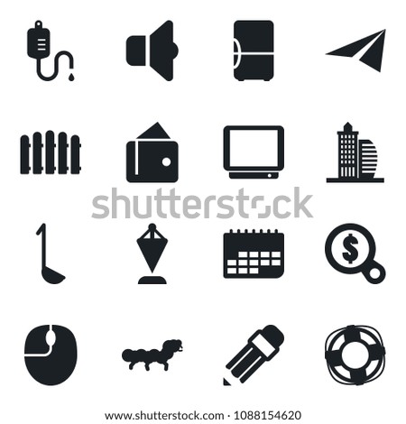 Set of vector isolated black icon - pennant vector, mouse, fence, caterpillar, dropper, term, tv, pencil, office building, ladle, sound, fridge, wallet, money search, paper plane, crisis management