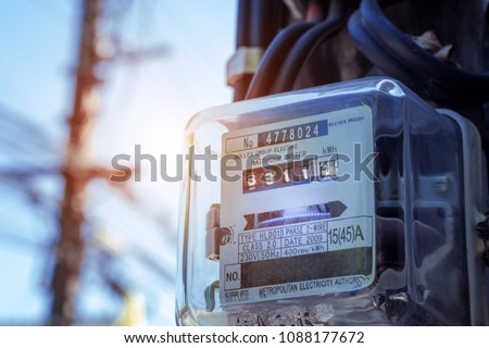 Watthour meter of electricity for use in home appliance.This is a modern technology that can monitor the home's electrical energy consumption.Electronics Royalty-Free Stock Photo #1088177672